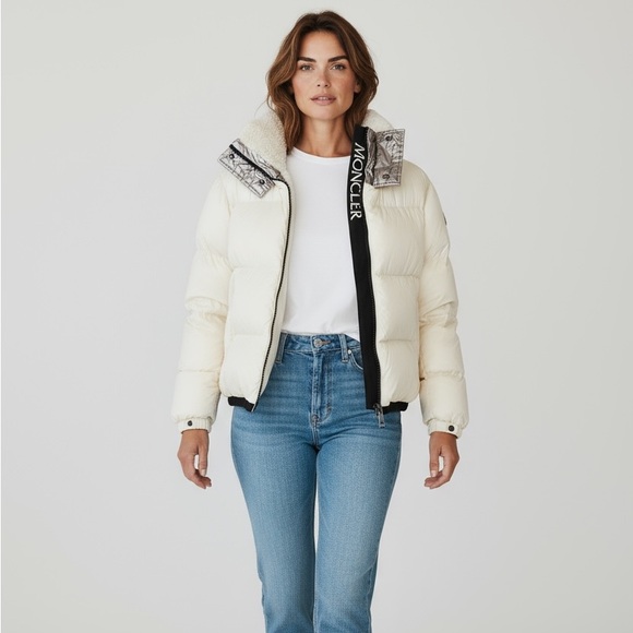 Authentic MONCLER White Puffer Jacket with Metallic Hood Details - Picture 2 of 15